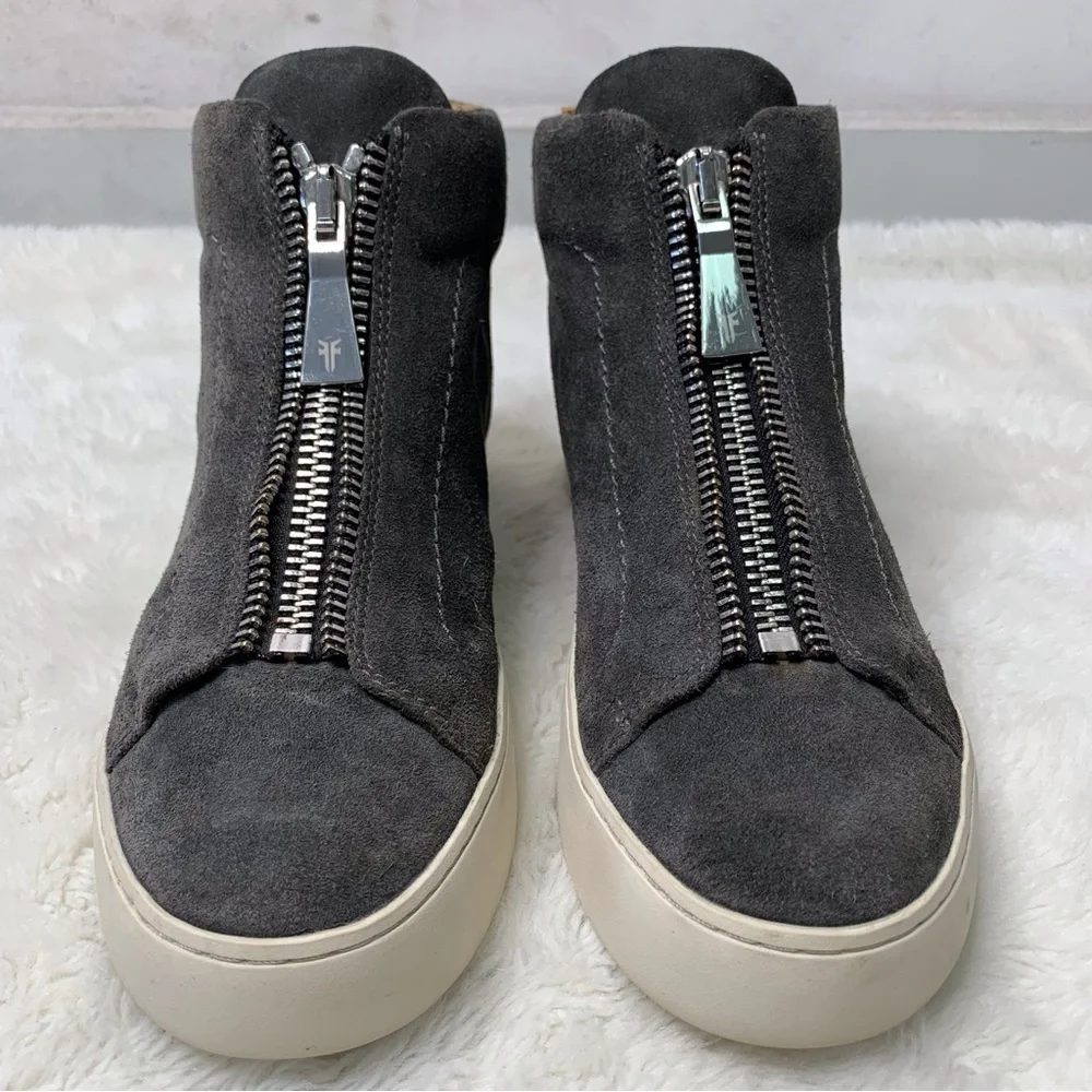 Frye Women's Lena Zip Platform Suede Grey Flat High Top Sneakers Size 7M